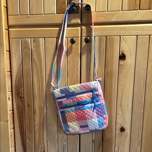 Vera Bradley Pink and Blue Crossbody Bag with Quilted Design